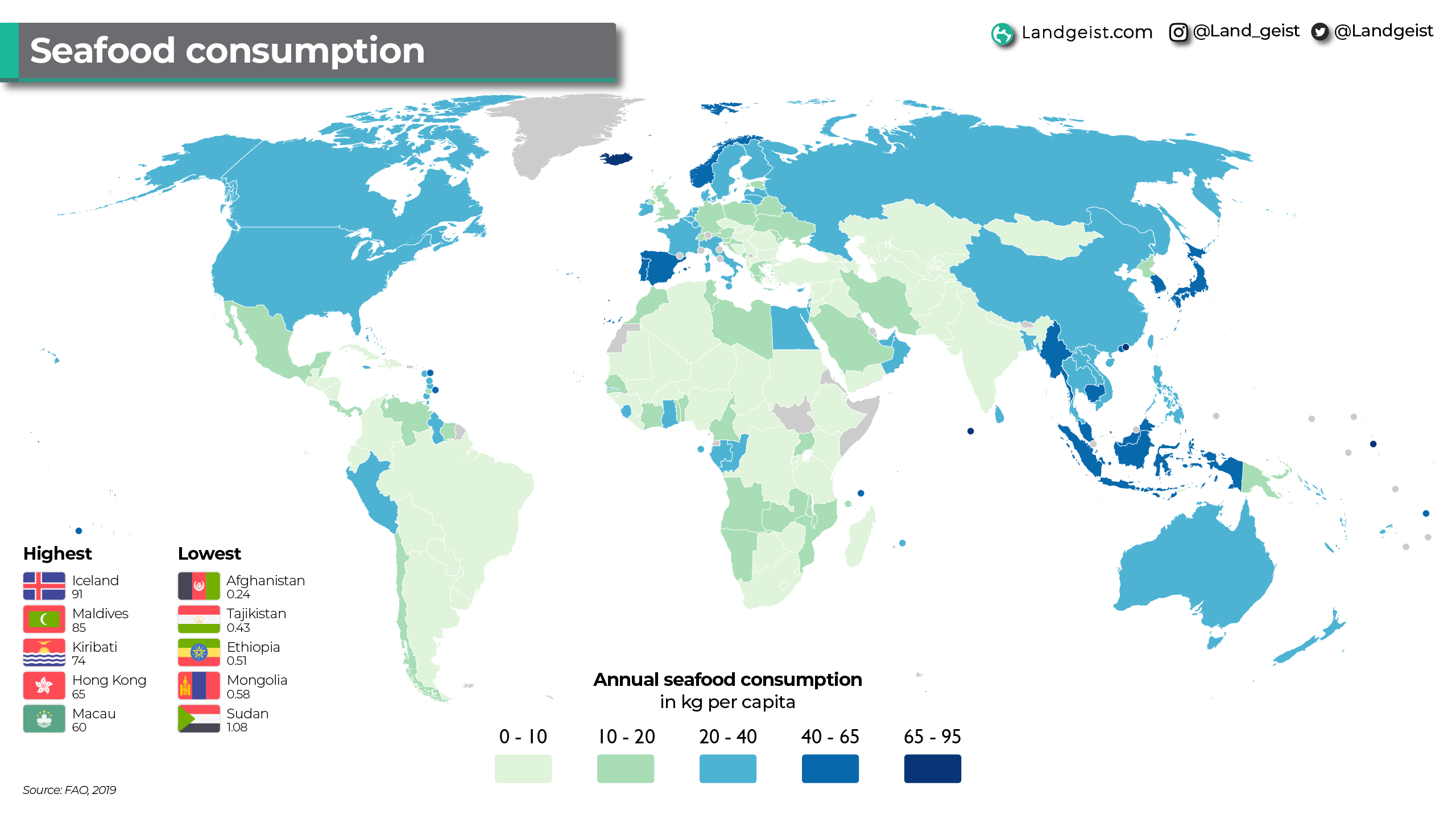 Map of the global seafood consumption.